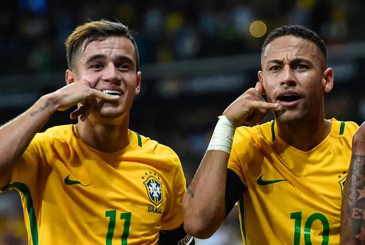 Neymar y Philippe Coutinho. Selección Brasileña. Foto: Infobae